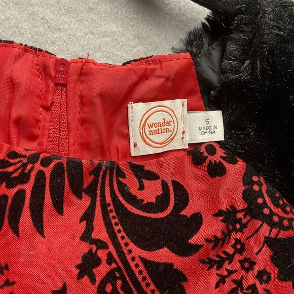 Wonder Nation Girls Red Special Occasion Dress Size 5 Holiday Ties Faux Fur - Picture 4 of 12